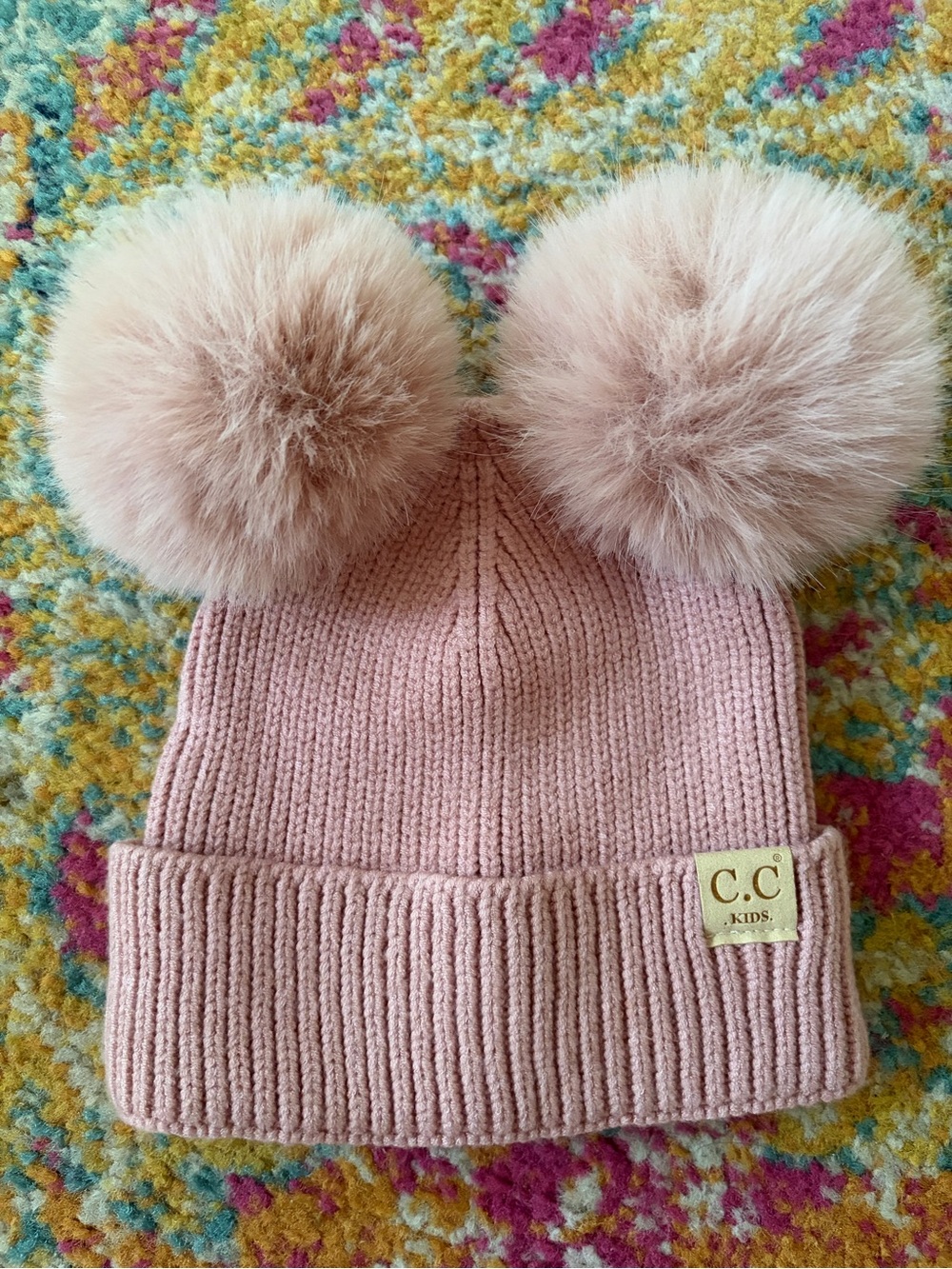 CC KIDS Pink Double Pom Pom Knit Beanie